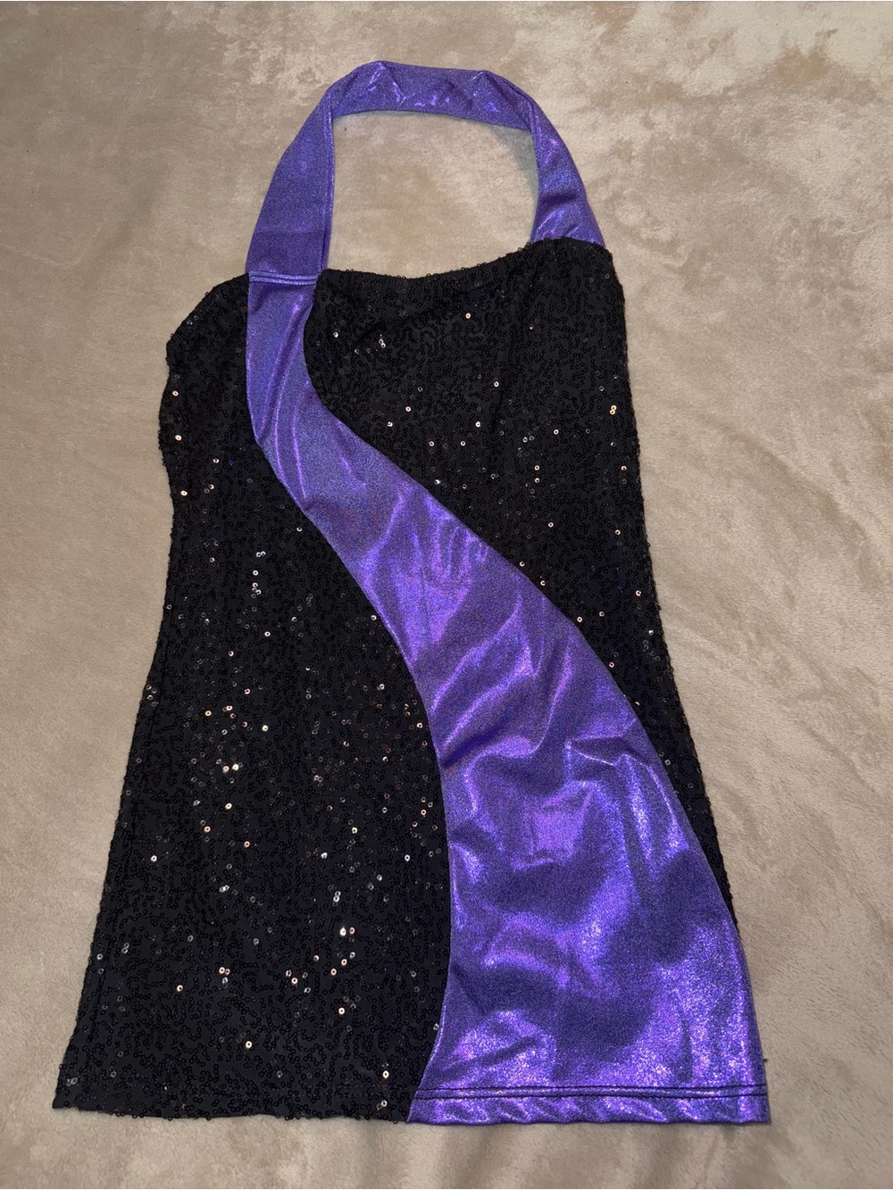 Motionwear Black Sequin Halter Top with Purple Accent